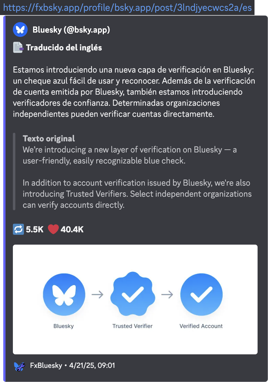 Discord embed of a post showing original and translated text